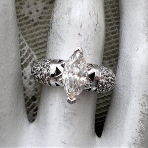 Vintage Designer MEDA Solid 14K White Gold 2.18CT CZ Engagement Ring